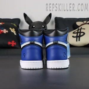 Fragment Design x Union LA x Air Jordan 1 Retro High OG ‘Sport Royal’ rear view with co-branding seam detail