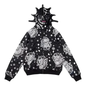 Glo Gang Black Bandana Full-Zip Spiked Hoodie