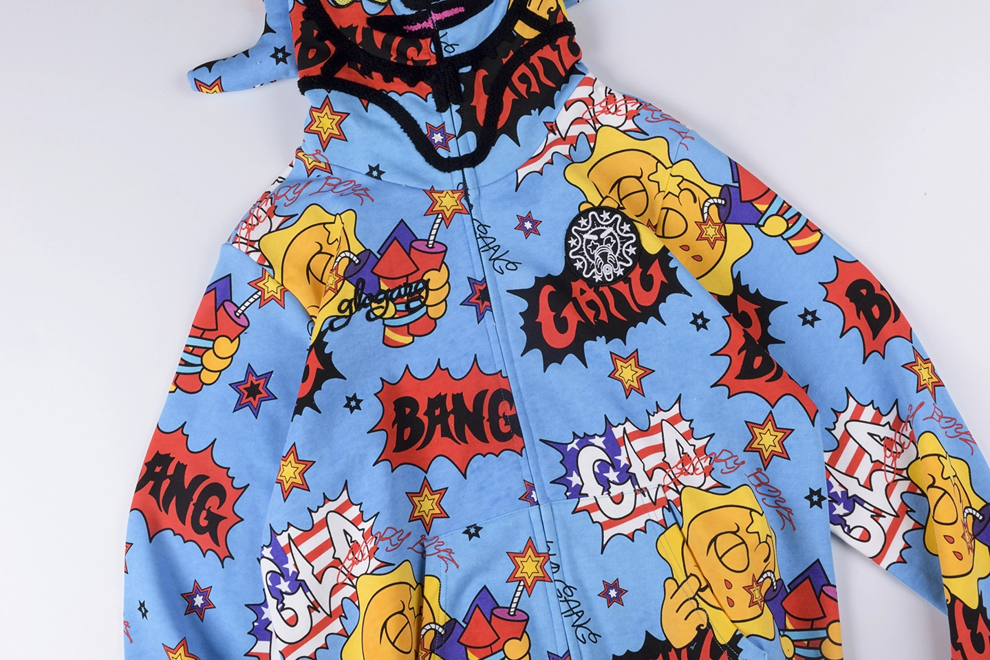 Glo Gang Comic Fireworks Blue Hoodie4