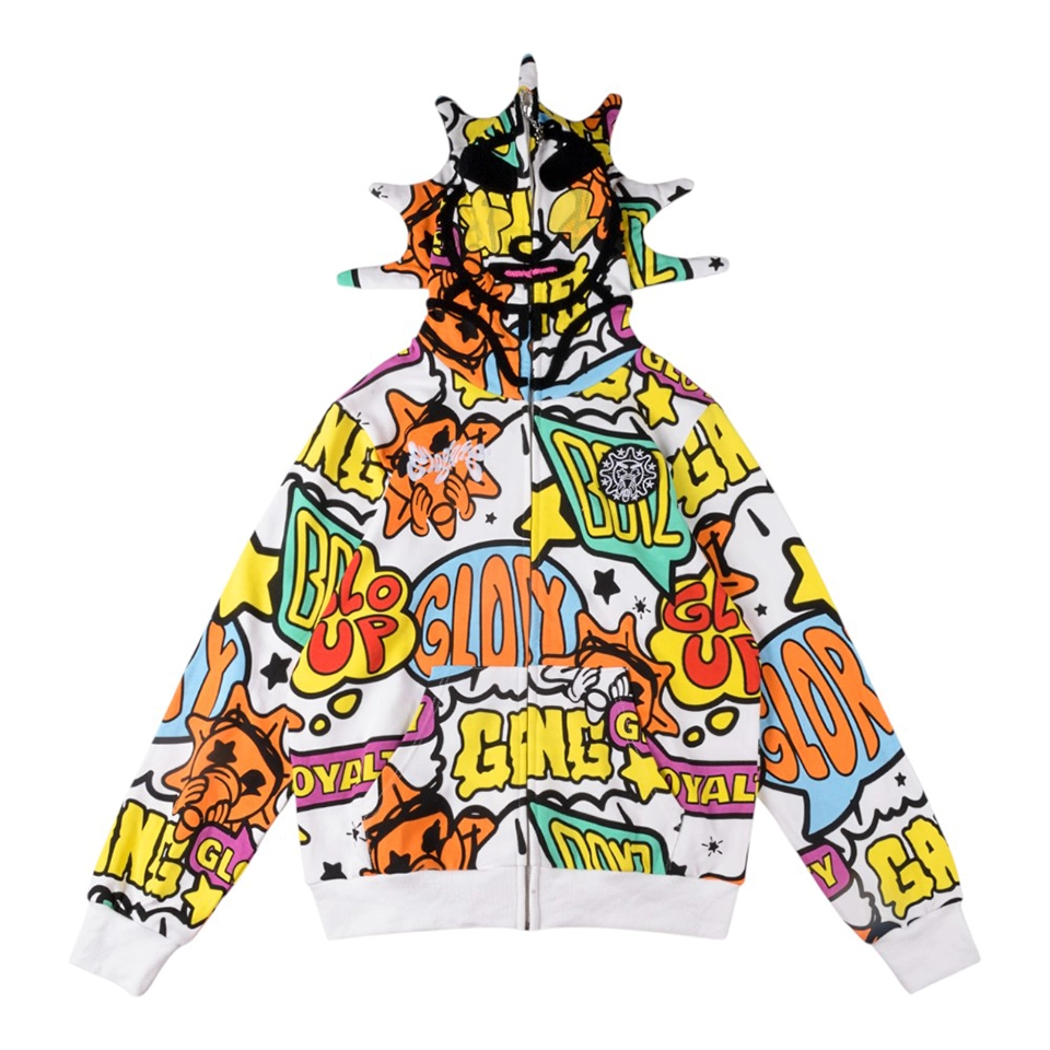 Glo Gang Full-Zip Graffiti Masked Hoodie