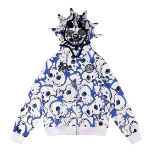 Glo Gang Spiked Full-Zip Skull Print Hoodie