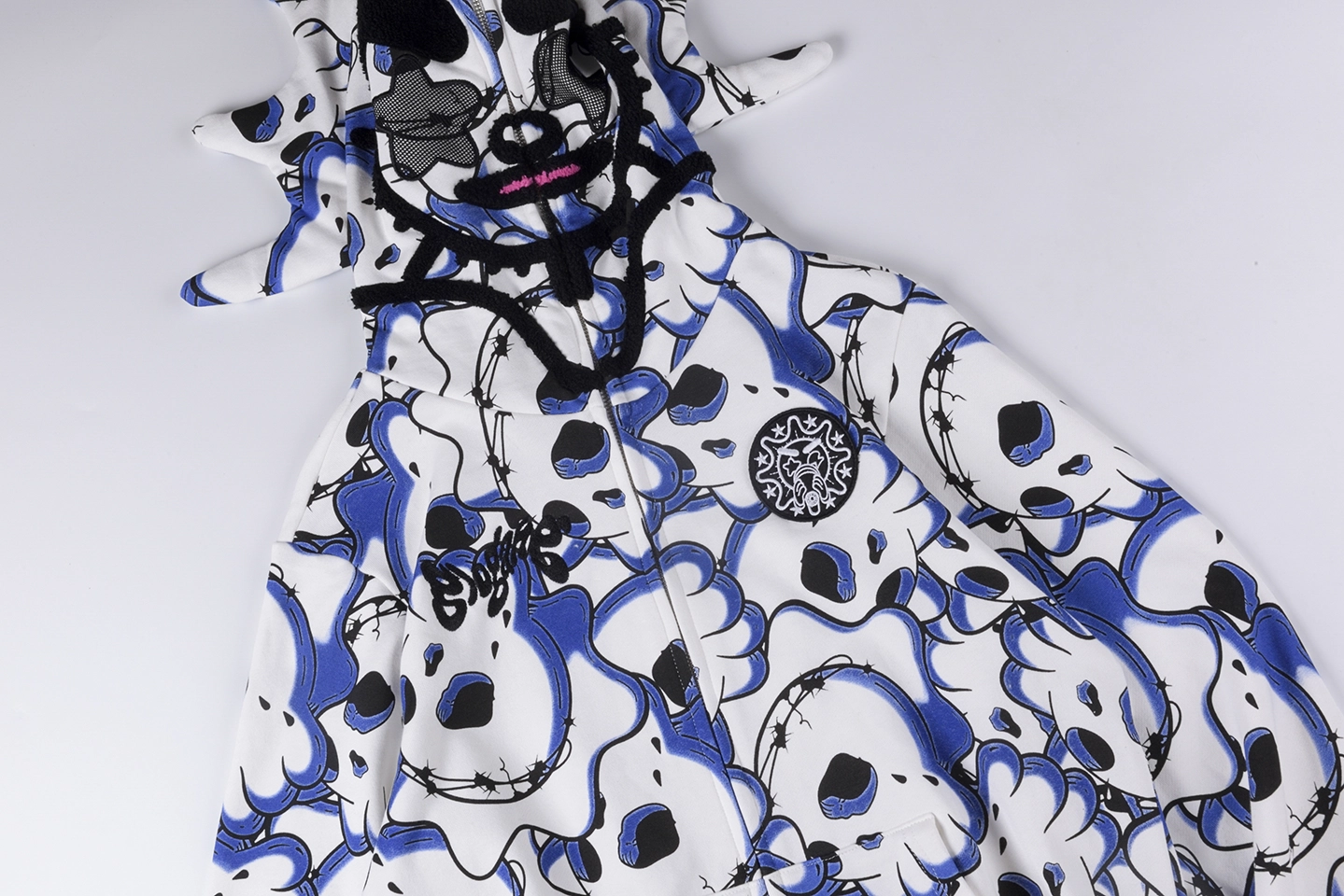 Glo Gang Spiked Full-Zip Skull Print Hoodie11