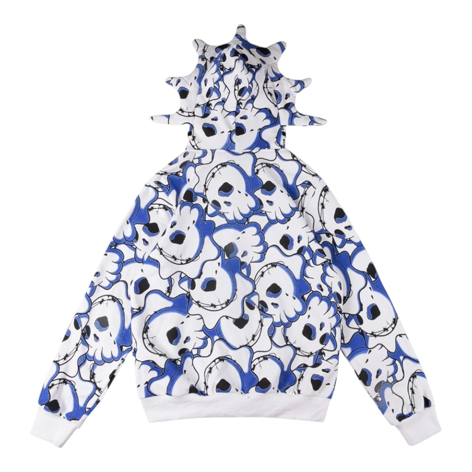 Glo Gang Spiked Full-Zip Skull Print Hoodie