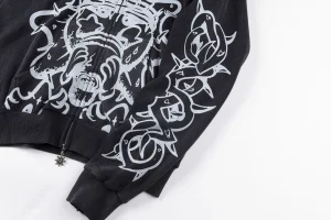 Glo Gang Spiked Hood Black Graphic Hoodie10