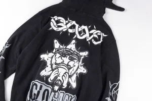 Glo Gang Spiked Hood Black Graphic Hoodie6