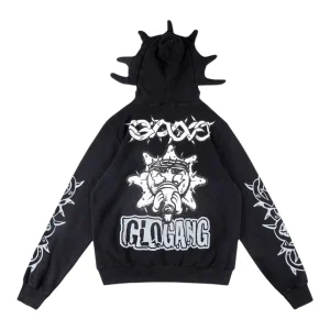 Glo Gang Spiked Hood Black Graphic Hoodie