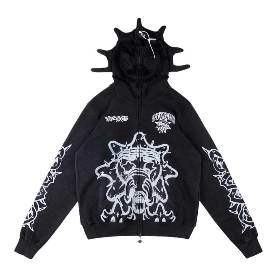 Glo Gang Spiked Hood Black Graphic Hoodie