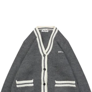 MM Grey:White Logo Trim Cardigan5.jpeg