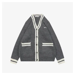 MM Grey/White Logo Trim Cardigan
