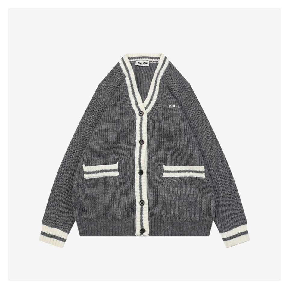 MM Grey/White Logo Trim Cardigan