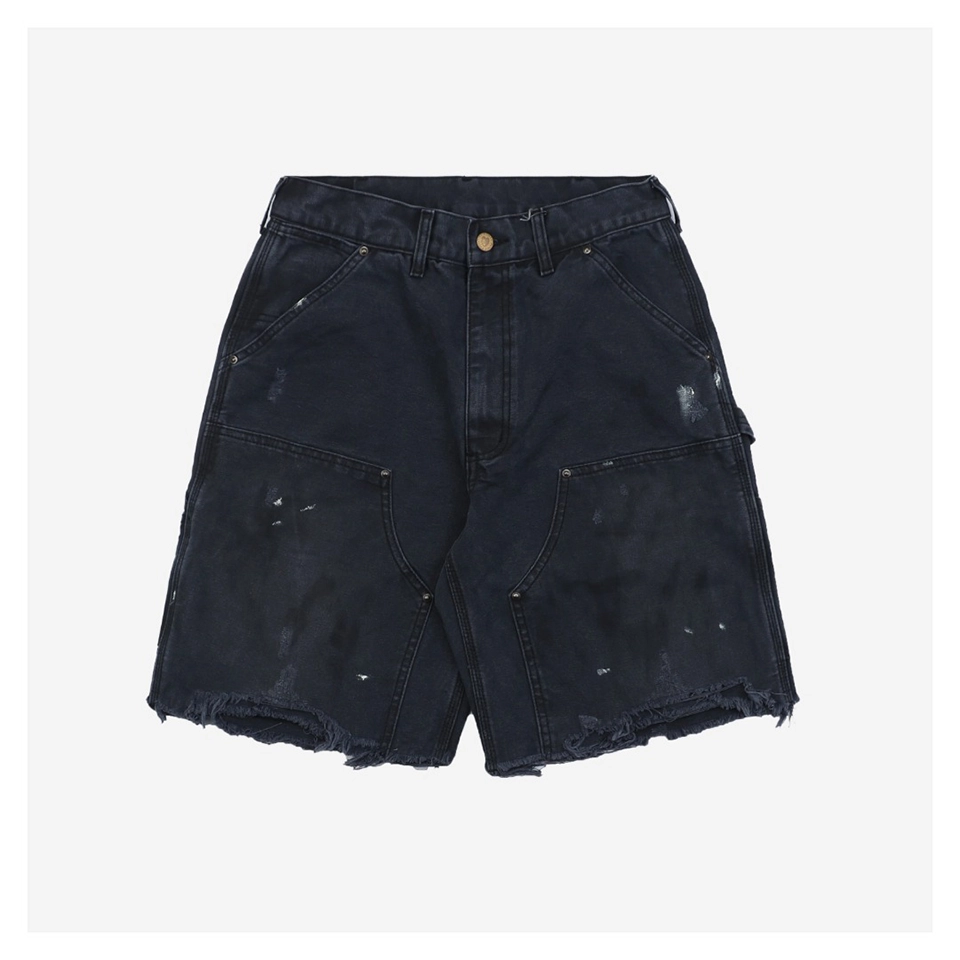 Saint Michael Paint-Splattered Raw Hem Denim Shorts