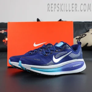 Nike Vomero 18 ‘Blue Void Metallic Silver’ full side view with official Nike box backdrop