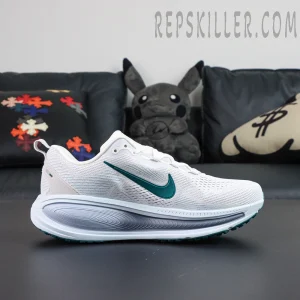 Nike Vomero 18 ‘Summit White Geode Teal’ side view showcasing teal Swoosh and ZoomX midsole