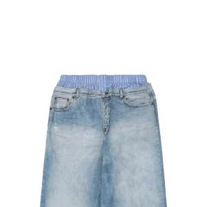 Acne Studios Double-Waist Printed Fake Denim Pants
