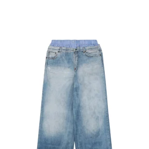 Acne Studios Double-Waist Printed Fake Denim Pants