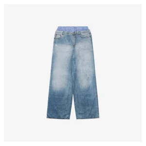 Acne Studios Double-Waist Printed Fake Denim Pants