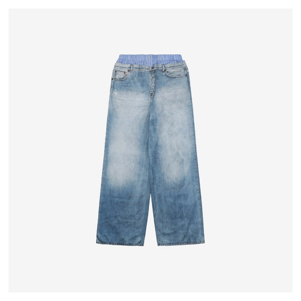 Acne Studios Double-Waist Printed Fake Denim Pants