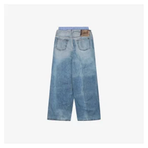 Acne Studios Double-Waist Printed Fake Denim Pants Back side