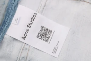 Acne Studios Double-Waist Printed Fake Denim Pants Wash tag