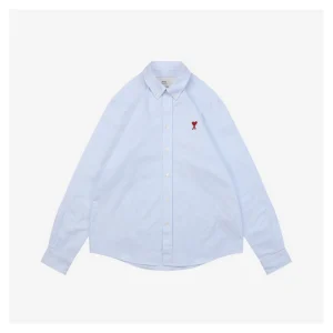 Ami Heart Embroidered Striped Shirt