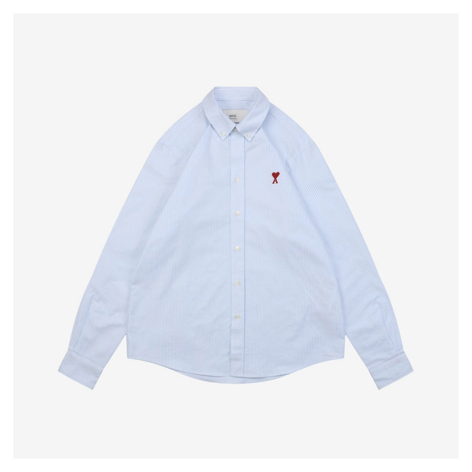 Ami Heart Embroidered Striped Shirt