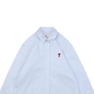 Ami Heart Embroidered Striped Shirt