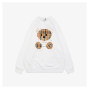 BBry Check Bear Embroidery Crewneck Sweatshirt White Front side