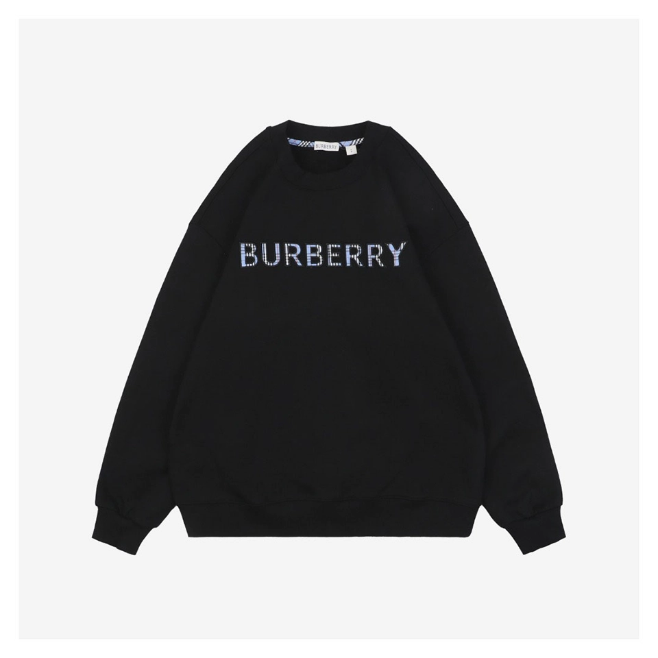 BBry Check Logo Patchwork Crewneck Sweatshirt Black Front side