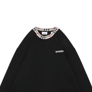 BBry Plaid Collar Logo Embroidered Crewneck Sweatshirt Black