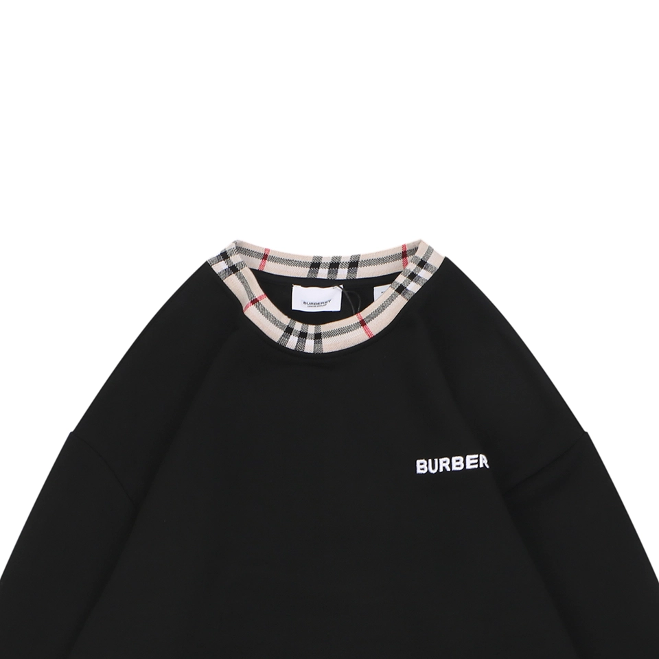 BBry Plaid Collar Logo Embroidered Crewneck Sweatshirt Black