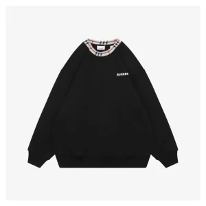 BBry Plaid Collar Logo Embroidered Crewneck Sweatshirt Black Front side