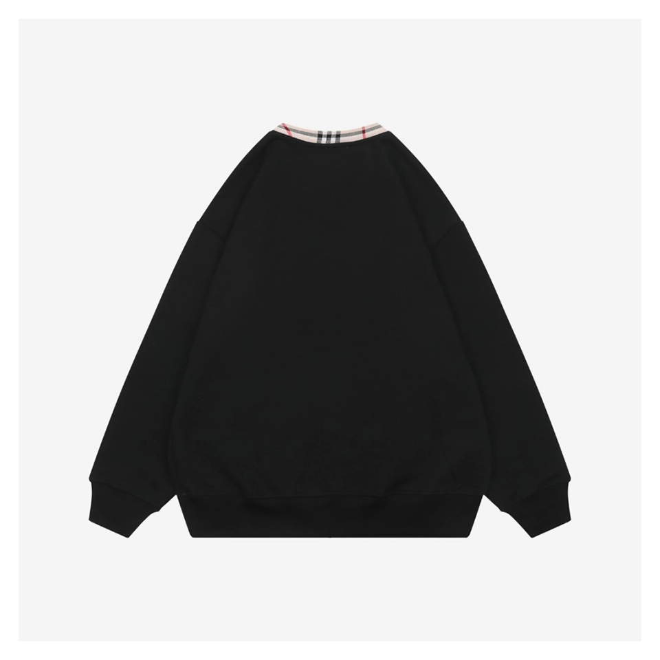 BBry Plaid Collar Logo Embroidered Crewneck Sweatshirt Black Back side
