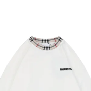 BBry Plaid Collar Logo Embroidered Crewneck Sweatshirt White