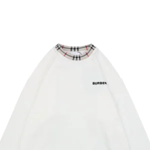 BBry Plaid Collar Logo Embroidered Crewneck Sweatshirt White