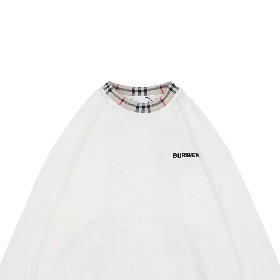 BBry Plaid Collar Logo Embroidered Crewneck Sweatshirt White