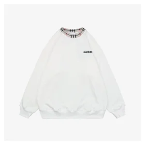 BBry Plaid Collar Logo Embroidered Crewneck Sweatshirt White Front side