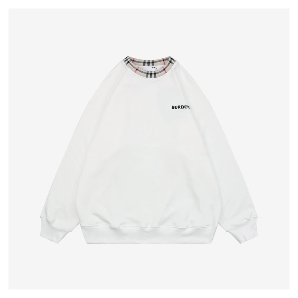 BBry Plaid Collar Logo Embroidered Crewneck Sweatshirt White Front side