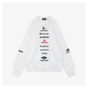 Balenciaga Vertical Multilogo Embroidered Crewneck Shirt White