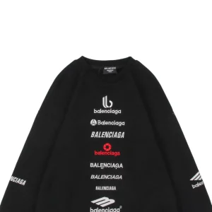 Balenciaga Vertical Multilogo Embroidered Crewneck Shirt Black