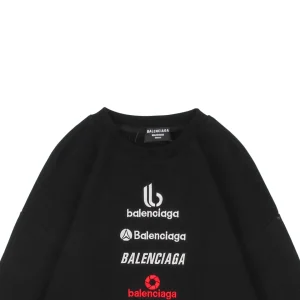 Balenciaga Vertical Multilogo Embroidered Crewneck Shirt Black
