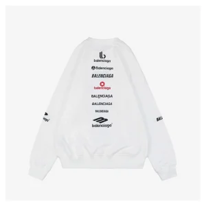 Balenciaga Vertical Multilogo Embroidered Crewneck Shirt White Back side