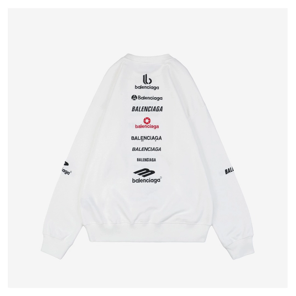 Balenciaga Vertical Multilogo Embroidered Crewneck Shirt White Back side