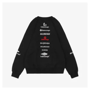 Balenciaga Vertical Multilogo Embroidered Crewneck Shirt Black Back side