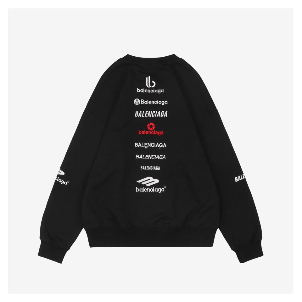 Balenciaga Vertical Multilogo Embroidered Crewneck Shirt Black Back side