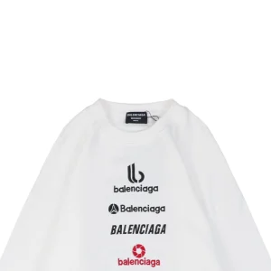 Balenciaga Vertical Multilogo Embroidered Crewneck Shirt White