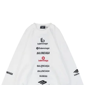 Balenciaga Vertical Multilogo Embroidered Crewneck Shirt White