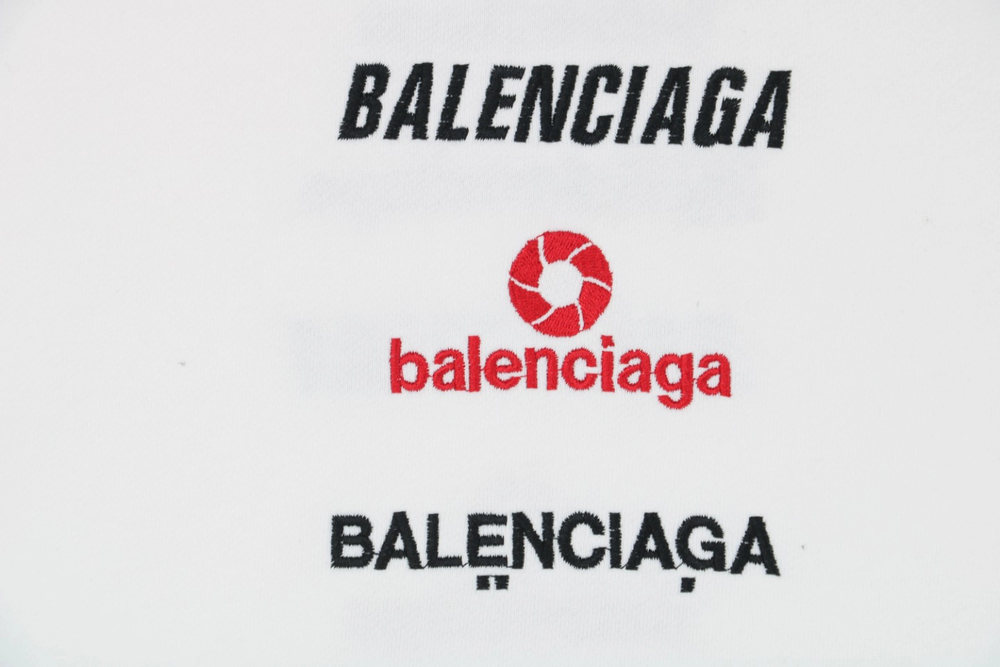Balenciaga Vertical Multilogo Embroidered Crewneck Shirt White