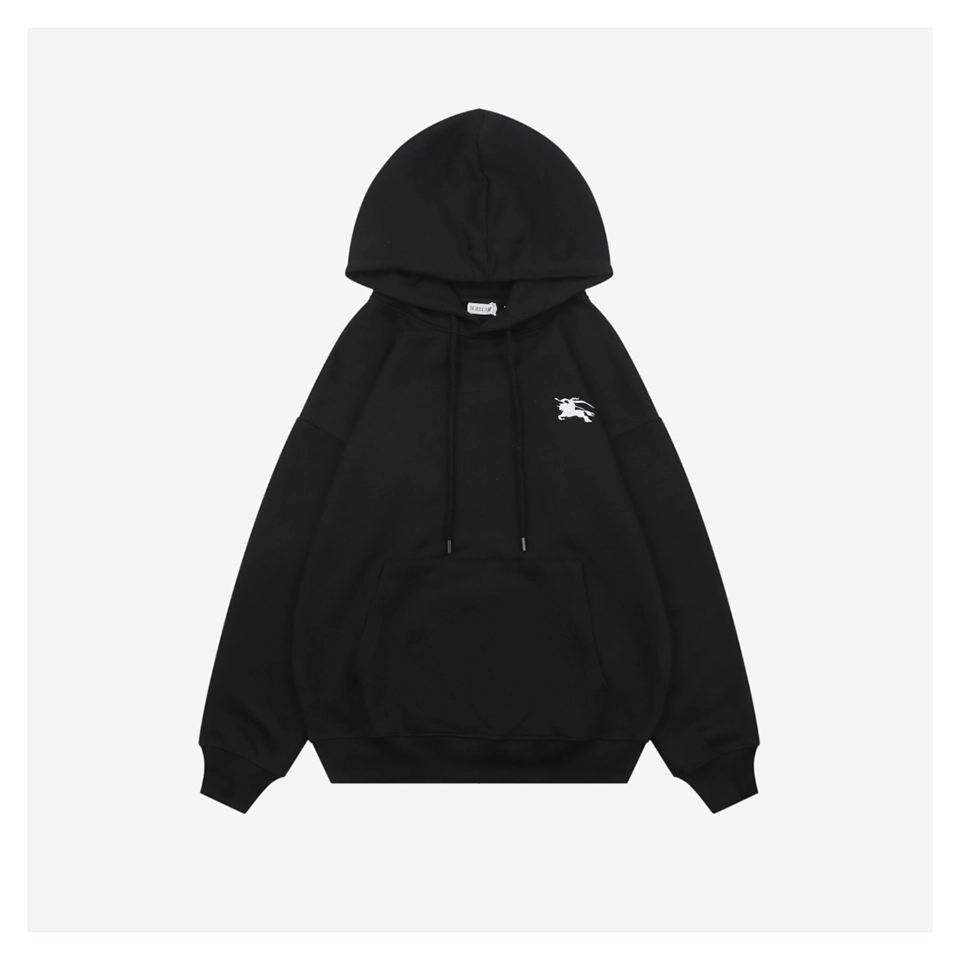 Burberry Equestrian Knight Embossed Logo Hoodie Black Front side