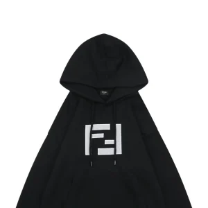 Fendi Mesh Embroidered Logo Hoodie Black
