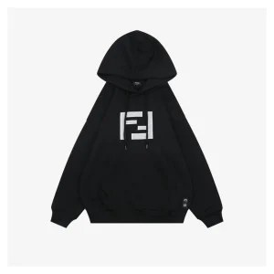 Fendi Mesh Embroidered Logo Hoodie Black